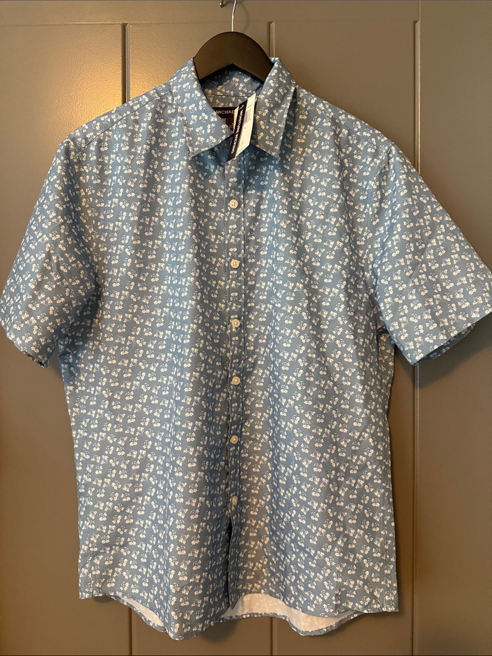 Michael Kors Light Blue Short-Sleeve Floral Button-Down Shirt